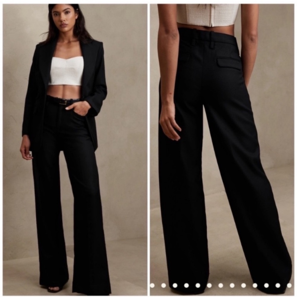 NWT Banana Republic TALL Lido Wide-Leg Wool Pant Black 10